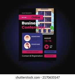 Vector Illustration of Online Business Conference Flyer, Poster