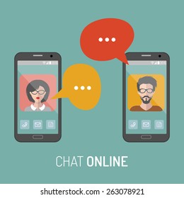Vector illustration of online chat man and woman app icons in flat style