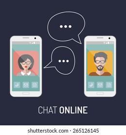 Vector illustration of online chat man and woman app icons in flat style
