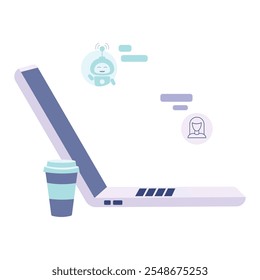 Ilustración vectorial de chat en línea en el concepto de computadora portátil. El chatbot responde al cliente. 