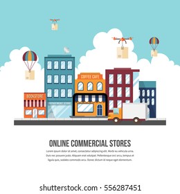 Vector illustration of online commercial stores design concept.