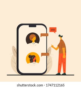 Vector illustration of online conference. Video chat concept vector flat style illustration. Online chatting concept. 