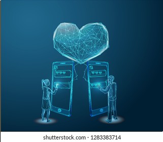 Vector illustration for online dating app users. Man and woman acquaintance in social network