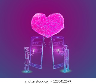 Vector illustration for online dating app users. Man and woman acquaintance in social network