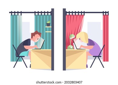 Vector illustration for online dating app users. Flat infographics of man and woman acquaintance in social network. Work online.