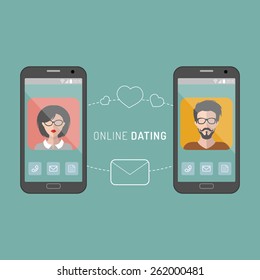 Vector illustration of online dating man and woman app icons in flat style