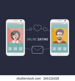 Vector illustration of online dating man and woman app icons in flat style