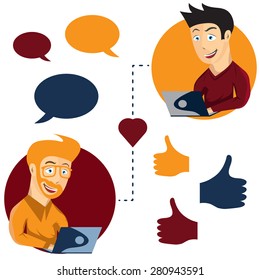 Vector illustration of online dating man and man app icons in cartoon style