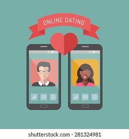 Vector illustration of online dating man and woman app icons in flat style