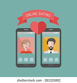Vector illustration of online dating man and woman app icons in flat style