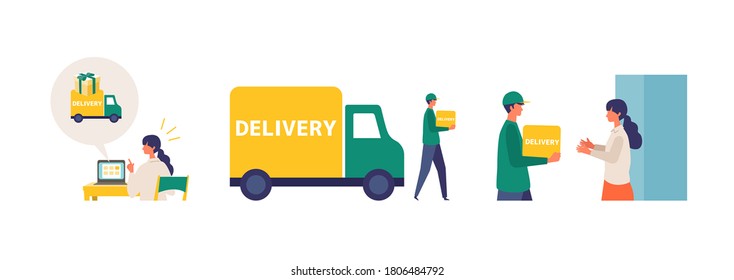 Vector illustration for the online delivery service concept. Order process concept. Isolated graphics.