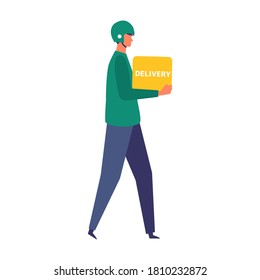 Vector illustration for the online delivery service concept. Walking delivery man. Food delivery concept.