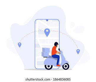 Vector Illustration, Online Delivery Service Concept, Showing a delivery man sending package to customer, Suitable for landing page, UI, web, App intro card, editorial, flyer,and banner
