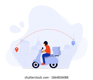 Vector Illustration, Online Delivery Service Concept, Showing a delivery man sending package to customer, Suitable for landing page, UI, web, App intro card, editorial, flyer,and banner
