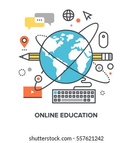 Vector illustration of online education flat line design concept