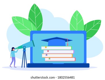 Vector illustration, Online education from home to home. Website development, e-learning and mobile site development concepts. The young man sat reading.