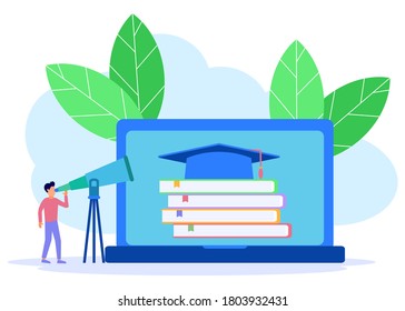 Vector illustration, Online education from home to home. Website development, e-learning and mobile site development concepts. The young man sat reading.