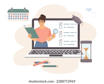 Vector illustration. Online education of students