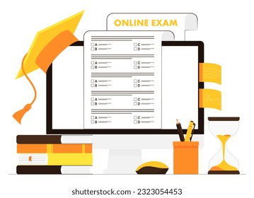 Vector illustration of online exam, online testing, questionnaire form