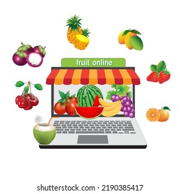 Vektorgrafik eines Online-Obstgeschäfts als Notebook-Computer.