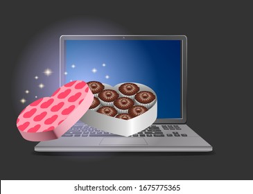 Vektorillustration-Illustration Online-Geschenkbox Schokolade in Form eines Herzens