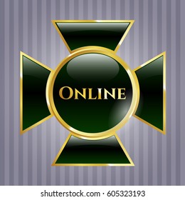 Vector illustration of  Online gold shiny badge
