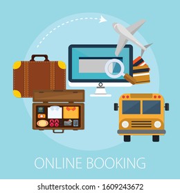 Vector illustration of Online Hotel Reservation and Mobile App concept with "online booking" online Reservation and travel icon.