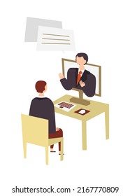 Vector illustration of online job interview. 