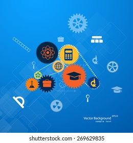 Vector illustration of online learning with flat icons.