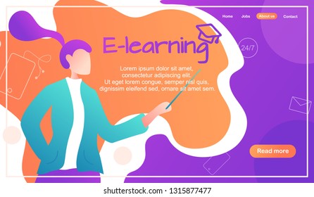 Vector Illustration. Online learning foreign languages, girl  for gadgets learn languages, online study through the website, web page template