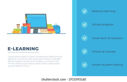 Vector illustration of online lessons. Taking and preparing for exams. Doing your homework. School, classroom, teacher, electronic.