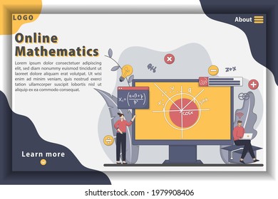 Vector illustration Online Math course landing page concept. Landing Page and Web Banner Template. Online Education, digital training, E-Learning, Distance Education