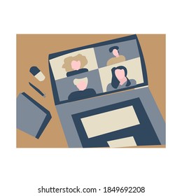 Vector illustration of online meeting with laptop