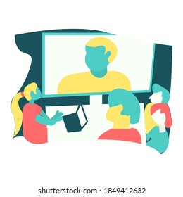 Vector illustration of online meeting with owner