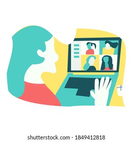Vector illustration of online meeting with work friends