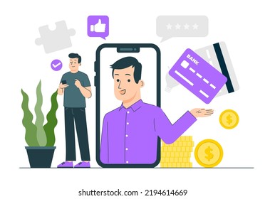 Ilustración vectorial de la banca móvil en línea. Pago en línea y pago electrónico de la factura. Transacción de seguridad. Conjunto de conceptos de diseño de aplicaciones de banca móvil.