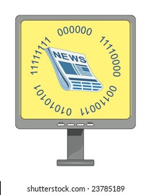 Vector illustration of Online Newspaper with data bytes.