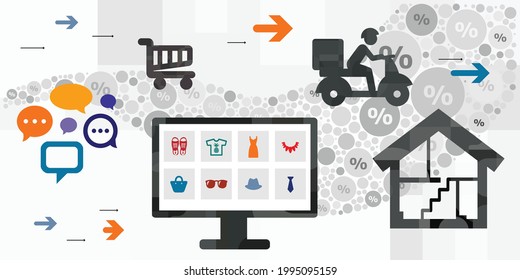ilustración vectorial del servicio de pedidos y entrega en línea al sistema de compras de Internet en el hogar