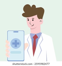 Vector illustration of online ordering of Medicine and doctors with smartphone