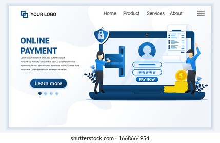 Vector illustration of Online payment or money transfer concept with people making payment transaction. Modern flat web landing page template design for website and mobile website. flat cartoon style