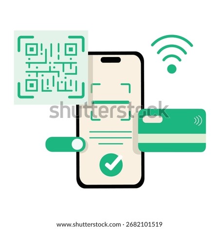Vector illustration of  online payment, Scan to pay, Wireless, contactless or cashless payments concept. Innovation and technology concept.