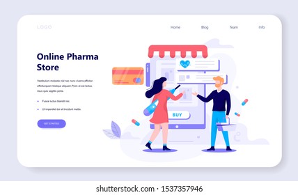 Vector illustration of online pharmacy store. Concept of purchasing medicines online.