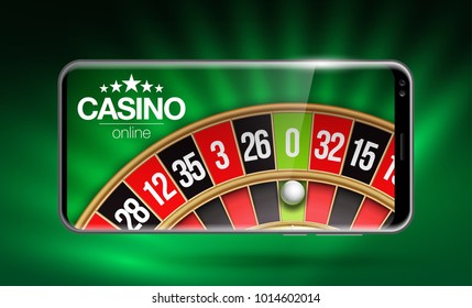 Vector illustration Online Poker casino banner with a mobile phone, chips, playing cards and dice. Marketing Luxury Banner Jackpot Online Casino with Smartphone. Empty advertising poster.