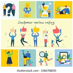 Vector illustration of the online review concept business people in the flat style. 