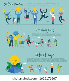 Vector illustration of Online review, Go shopping, Online review, Start up, Team work backgrounds