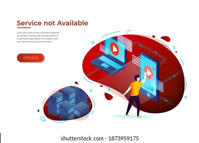 Vector illustration - online service access error. Internet modern bright banner, site template with place for your text.