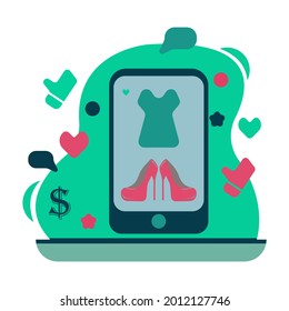 vector illustration of online shop flet, cell phones, clothes, shoes and others, great for selling online.