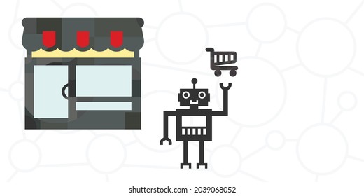 vector illustration of online shop or store with robot helper or consultant
