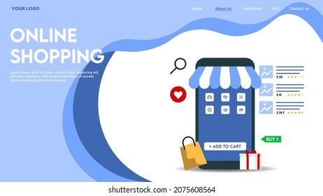 vector illustration of online shopping app landing page promotion, e-commerce advertising concept.