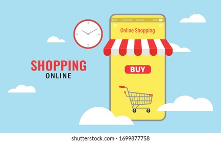 Vector illustration of online shopping. Cloud platform. Mobile Application Concept Marketing and Digital marketing.